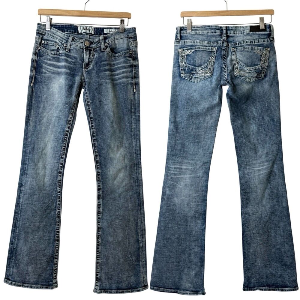 Daytrip Leo Bootcut Jeans Womens 27L Blue Rhinestone Embellished Western Cowgirl
